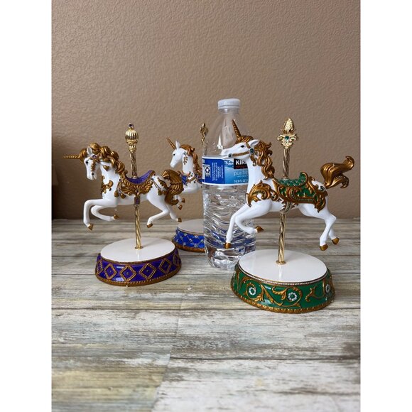 Hamilton Collection Jeweled Unicorn Carousel Collection Figurines 2004 Set of 3 - Picture 5 of 16